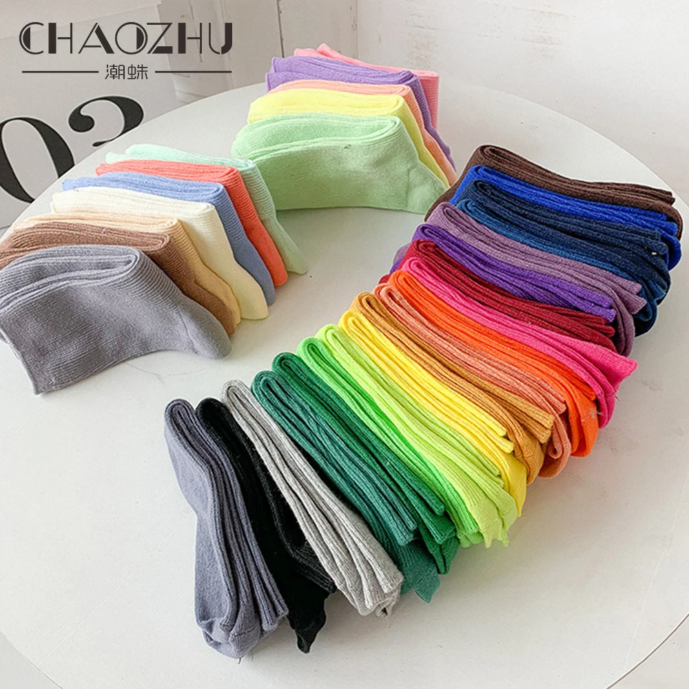 

CHAOZHU Women Daily Basic Loose Socks 30 Colors Fashion Classic JK Macaron Morandi Series 4 Seasons Fit Lady Socks Cotton Casual