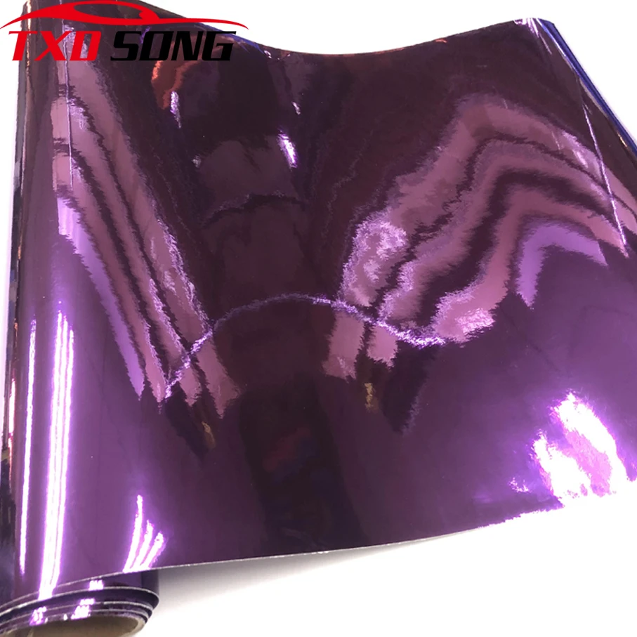 

10/20/30/40/50*152CM Stretchable purple Chrome Mirror Vinyl Film Glossy Mirror Chrome Car Sticker Wrapping With air free bubbles