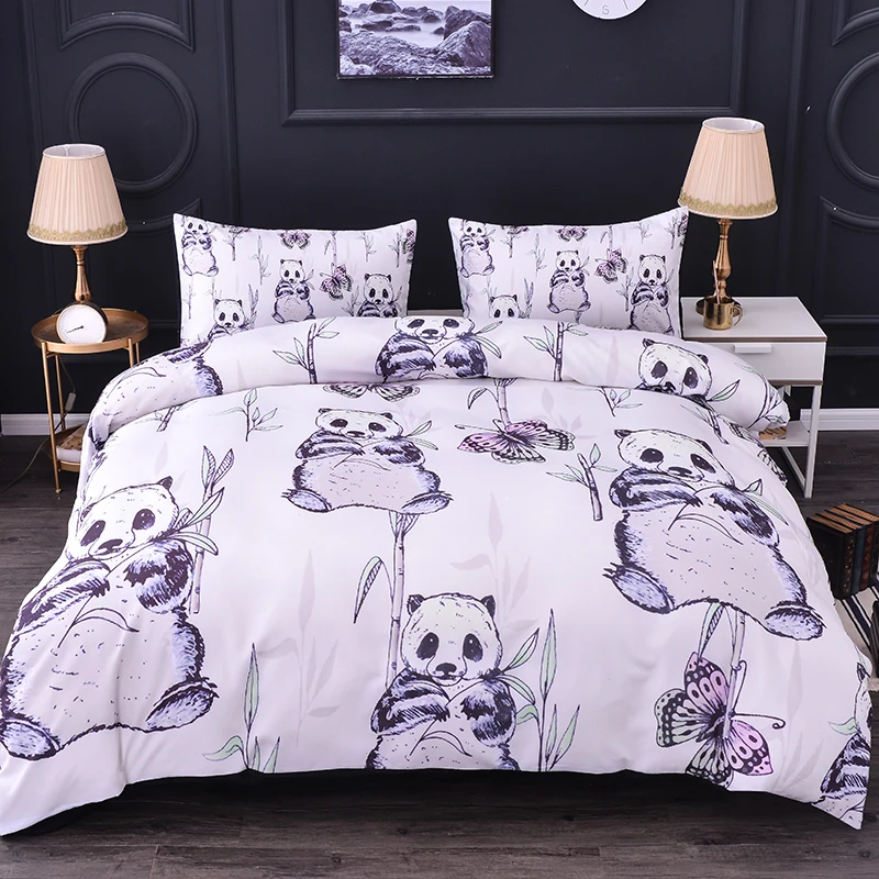 Белый комплект постельного белья с рисунком панды пододеяльник наволочка одеяло
