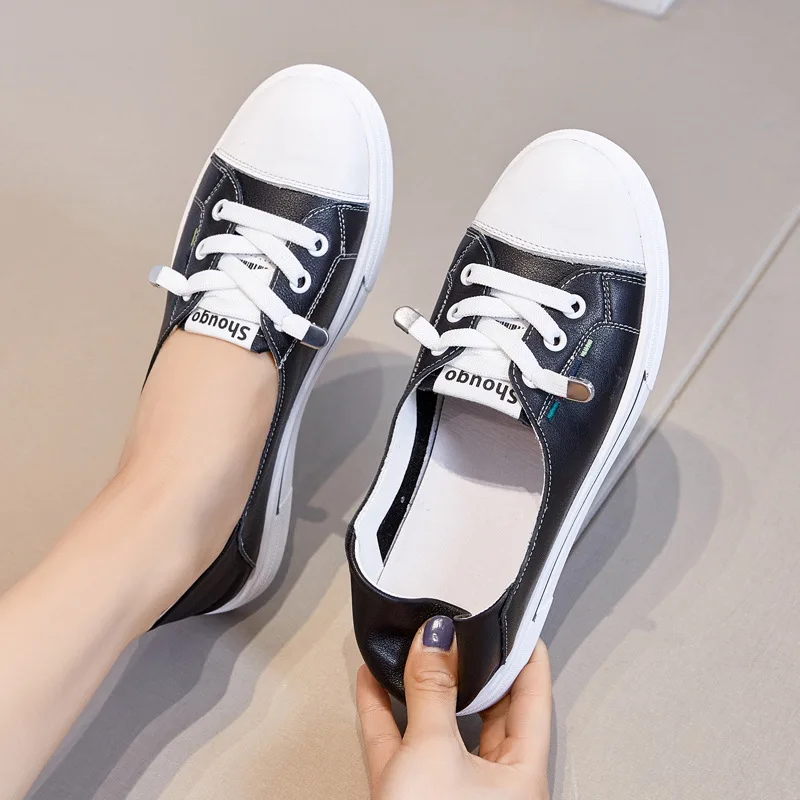 

Leather white shoes women 2021 new sports breathable flat bottom two wear casual single shoes shallow mouth women's shoes trend