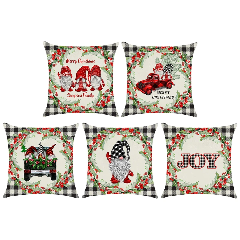 Диванная подушка с надписью &quotMerry Christmas&quot Декор для дома Дед Мороз клетчатая