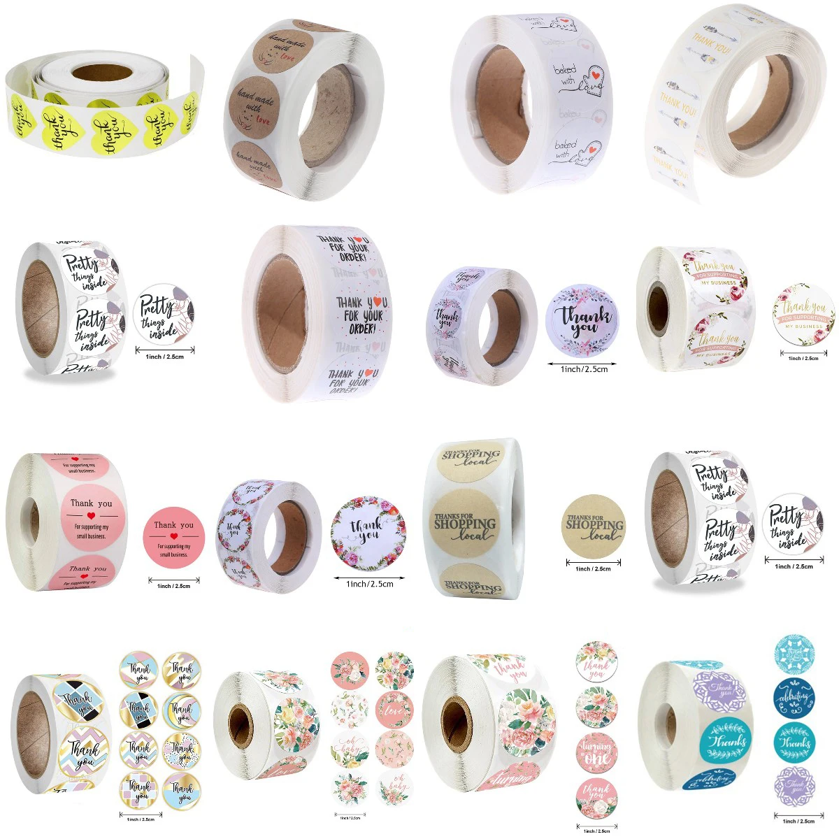 

42Styles 500pcs/roll Floral Thank You Sealing Posted Packaging Label Adhesive Baking Seal Sticker Gift Stickers Cartoon Decor