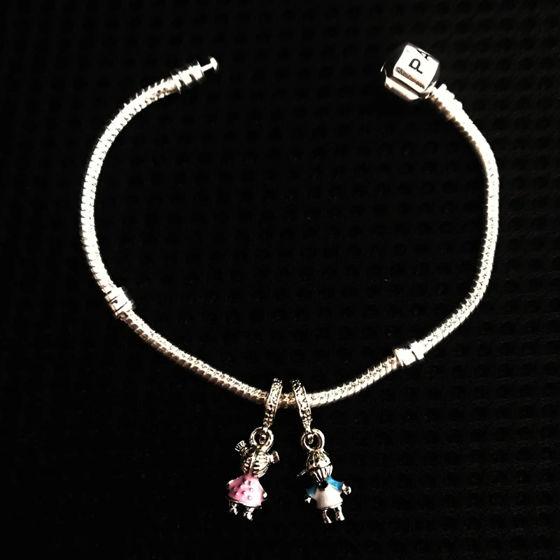 LMNZB Original Solid 925 Silver Bracelet with lovers Boy&Girl Charms 3MM Snake Bone Charm Bracelet For Women Gift Jewelry