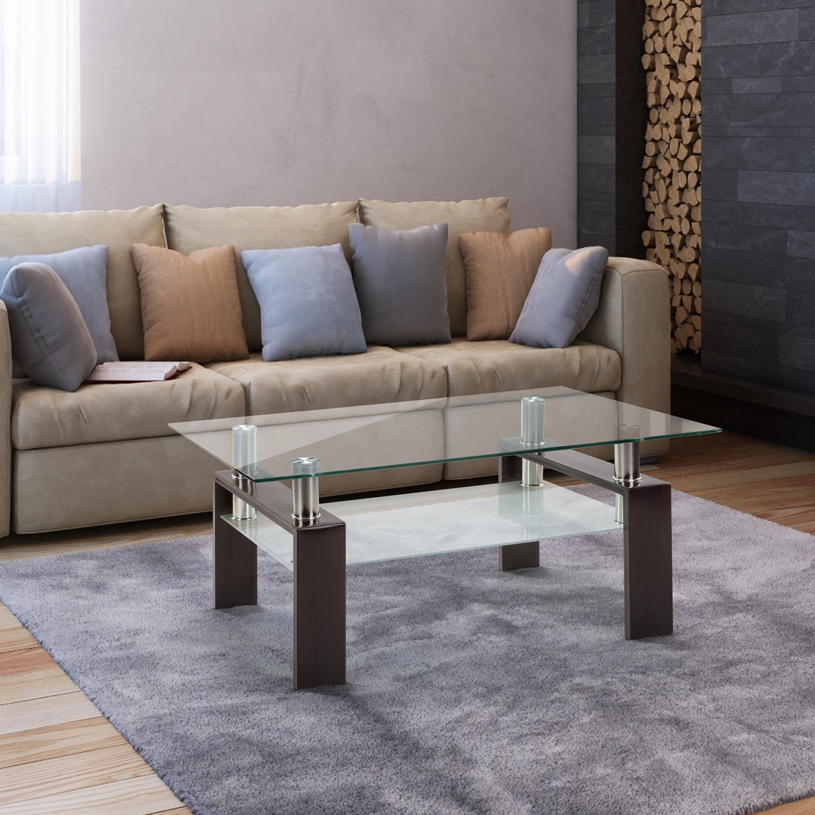 

Rectangle Black Glass Coffee Table Modern Side Center Tables For Living Room
