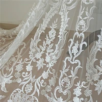 gorgeous embroidered lace off white sequined bridal lace fabric for wedding gowns table cloth curtain