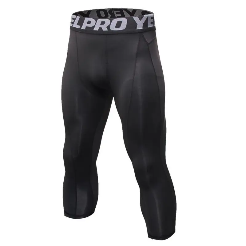 Men 3/4 Running Compression Pants Tights Sports Leggings Fitness Sportswear Long Trousers Gym Training Skinny Pants - Цвет: B