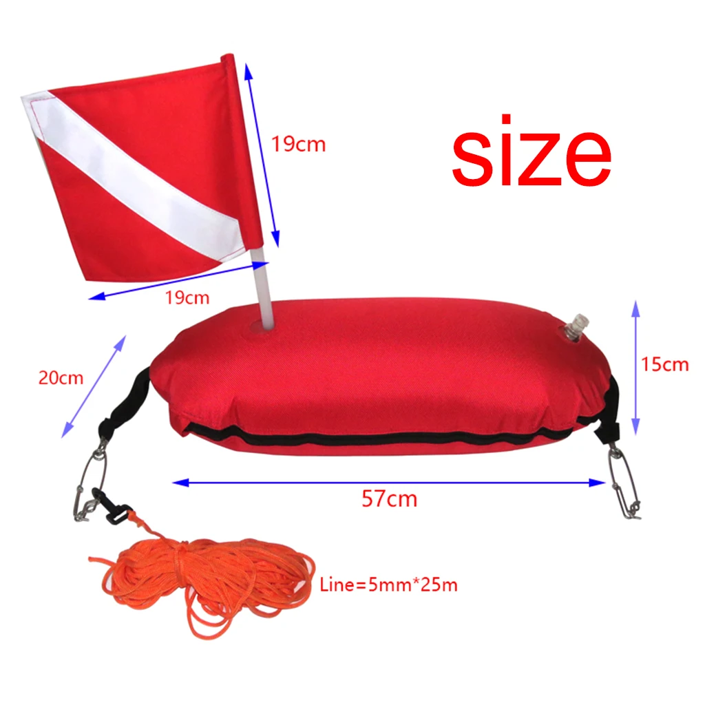 

Spearfishing Torpedo Buoy 420D Nylon Inflatable Diving Float Removable Dive Flag with 25meters Line Ropes Diver Gear