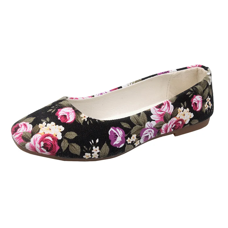 

Shoes Woman 2021 Female Footwear Casual Sneaker Square Toe Shallow Mouth New Summer Grandma Dress Big Size Canvas Floral Fabric