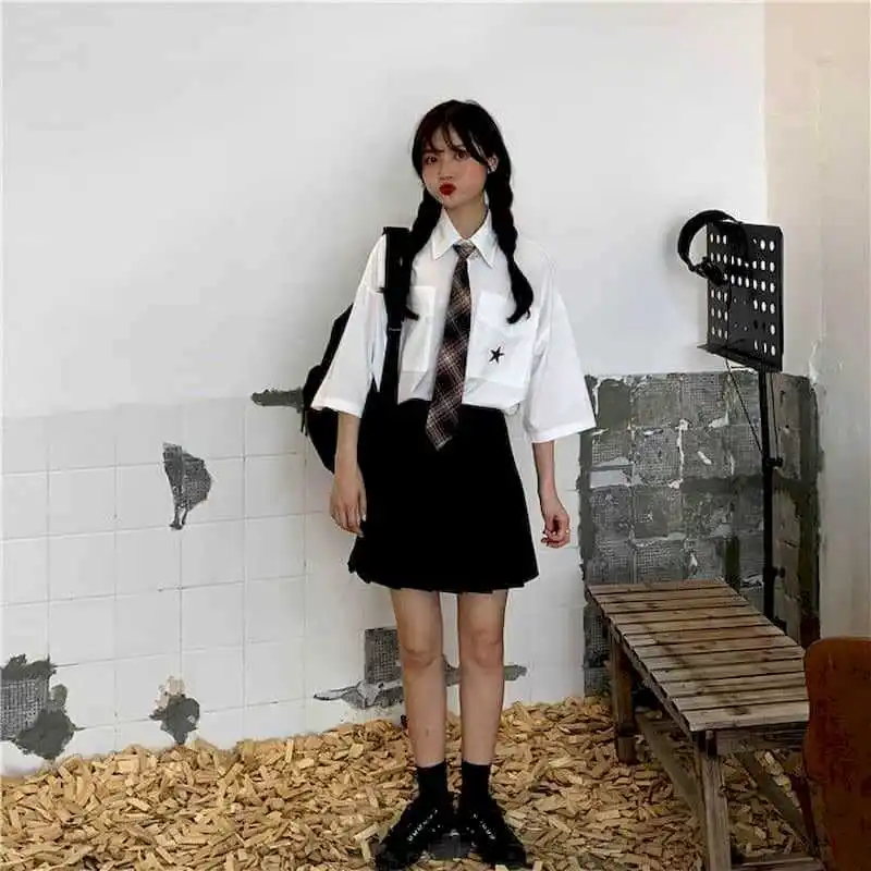

2021 Autumn New Jk Uniform Sets Female Korean Version Short sleeve Shirt Student Preppy Style Pleated Skirt Two Piece Set Women