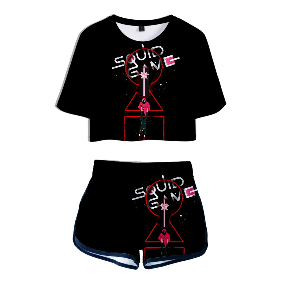 Женский костюм из двух предметов: шорты и кроп-топ с 3D-принтом |