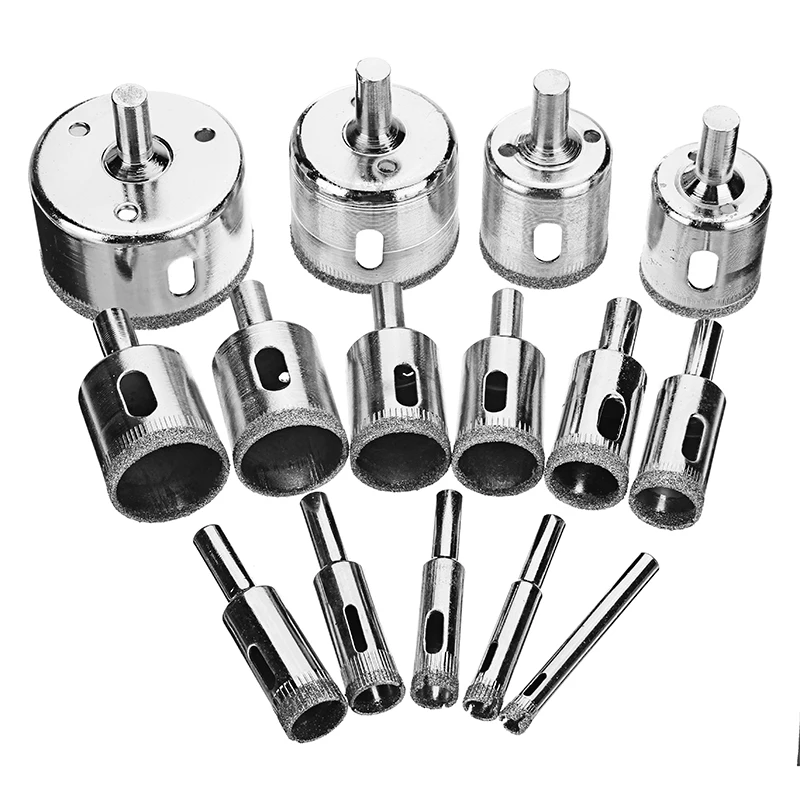 

Drillpro DB-HS1 15pcs 6-50mm Diamond Hole Saw Drill Bit Set Tile Ceramic Glass Marble Drill Bits For Standard Electric Drill