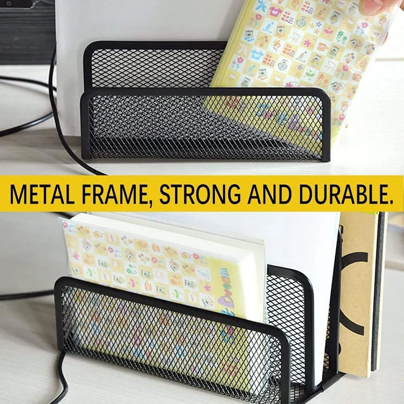 

Folder Holder Desk,2 Pack Mail Organizer Letter Holder for Desk Metal Mesh with 3 Vertical Upright Compartments