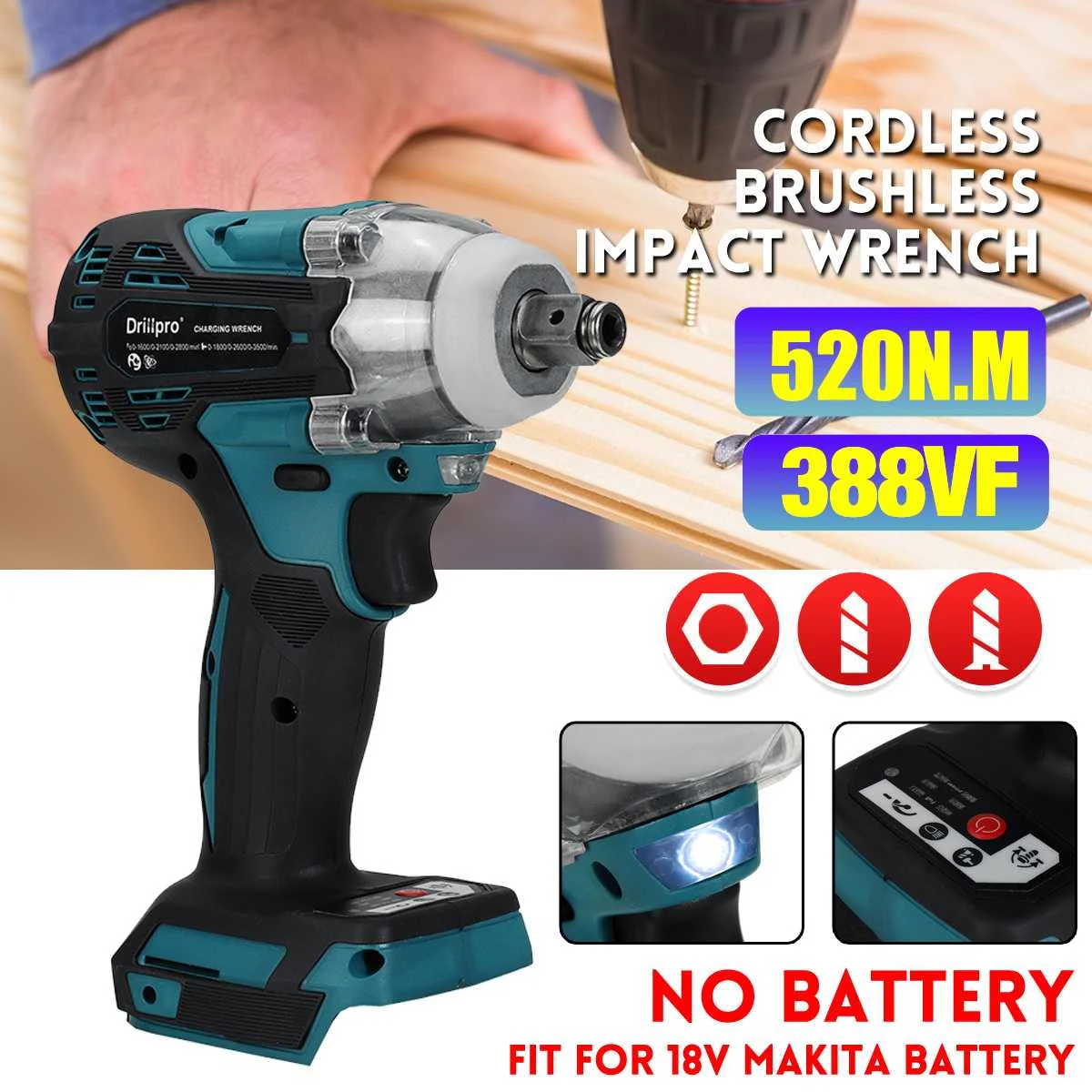 

Гайковерт Drillpro ударный аккумуляторный, 3 скорости, 1/2 дюйма, 18 в