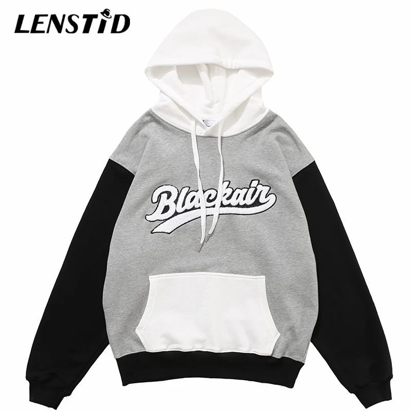 Мужской пуловер LENSTID в стиле хип хоп толстовки с капюшоном колор блок уличная