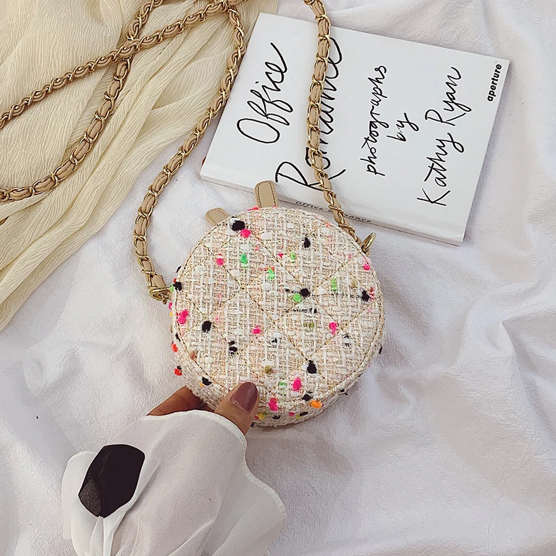 

Lattice Cute Round Crossbody bag 2021 Winter New High-quality Wool Women's Designer Handbag Chain Mini Shoulder Crossbody Bag