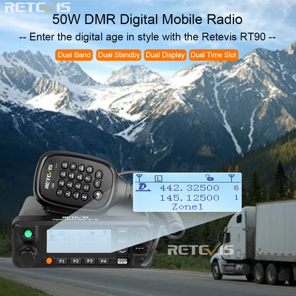 Retevis RT90 DMR цифровое мобильное радио gps СВЧ/УВЧ-трансивер двухдиапазонный 50 Вт Мобильная Автомобильная двухсторонняя радиостанция с программным кабелем