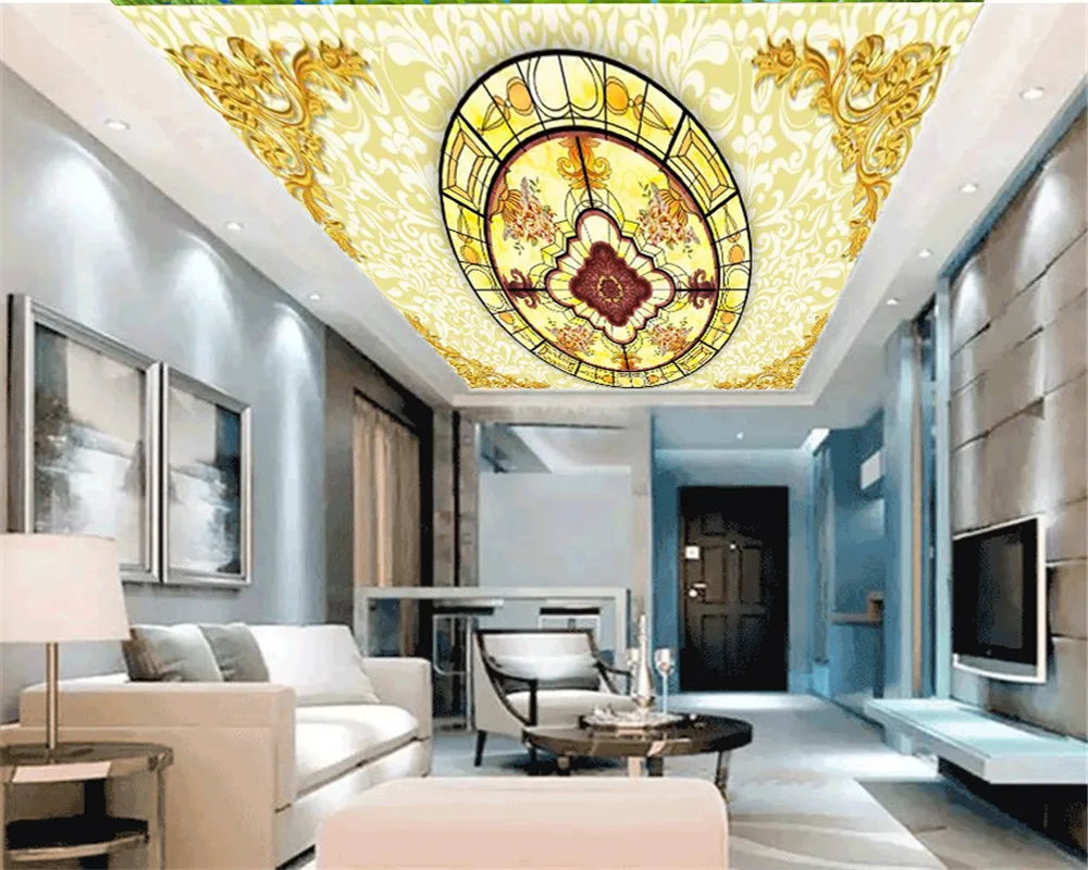 

Photo Wallpaper High-Quality Silk Wallpaper With Golden Three-Dimensional Relief Corner Flower Decoration Zenith