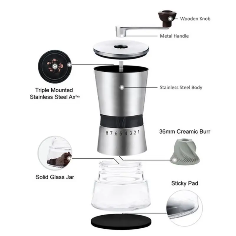 

Manual Coffee Grinde Durable Stainless Steel Hand Crank Grinding Conical Ceramic Coffee Grinder Mill Bean Grinder Tool