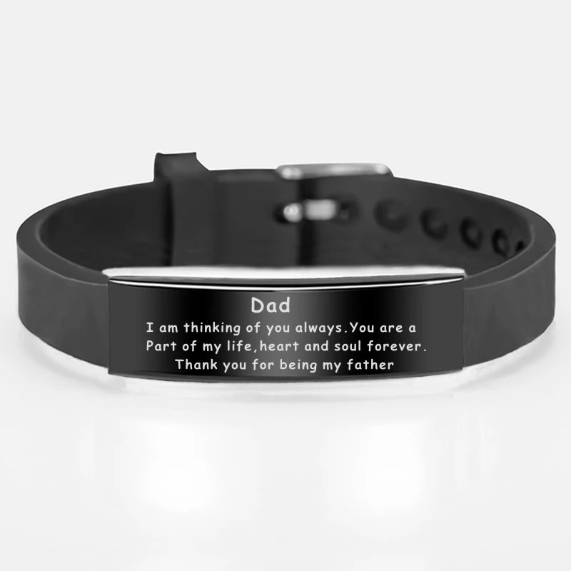 Роскошный черный браслет с силиконовым браслетом из нержавеющей стали My Dad