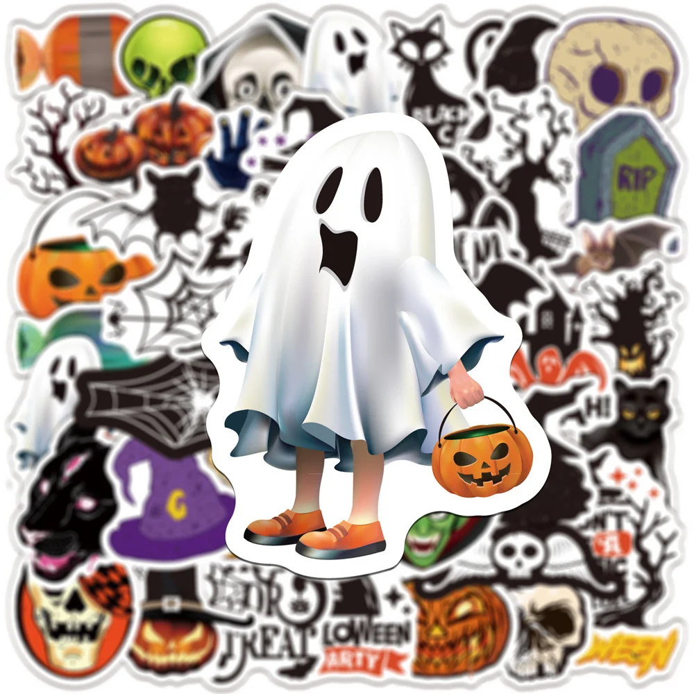 Pegatina impermeable para decoraci&oacute;n de grafiti de Halloween, pegatina para maleta, guitarra, color blanco y negro, novedad de 2021, venta al por mayor-2