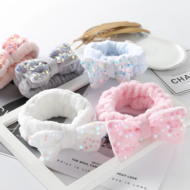

New Bow Elastic Make Up Wash Face hairband headpiece hair accessories for women head bands Coral Fleece Soft Elastic headbands