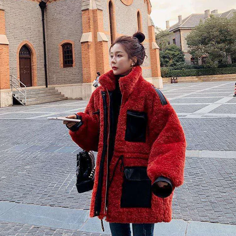 

Женская мода осень-зима 2021, шикарная куртка с плюшевым мишкой, Женское пальто с искусственным мехом, Женская Толстая теплая меховая куртка из овечьей шерсти