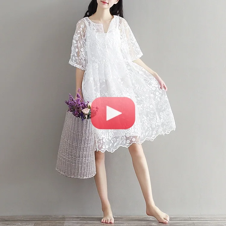 

women floral embroidery turtleneck white za lace stylish mini dresses chic lady 2021 summer puff sleeve high waist loose dress