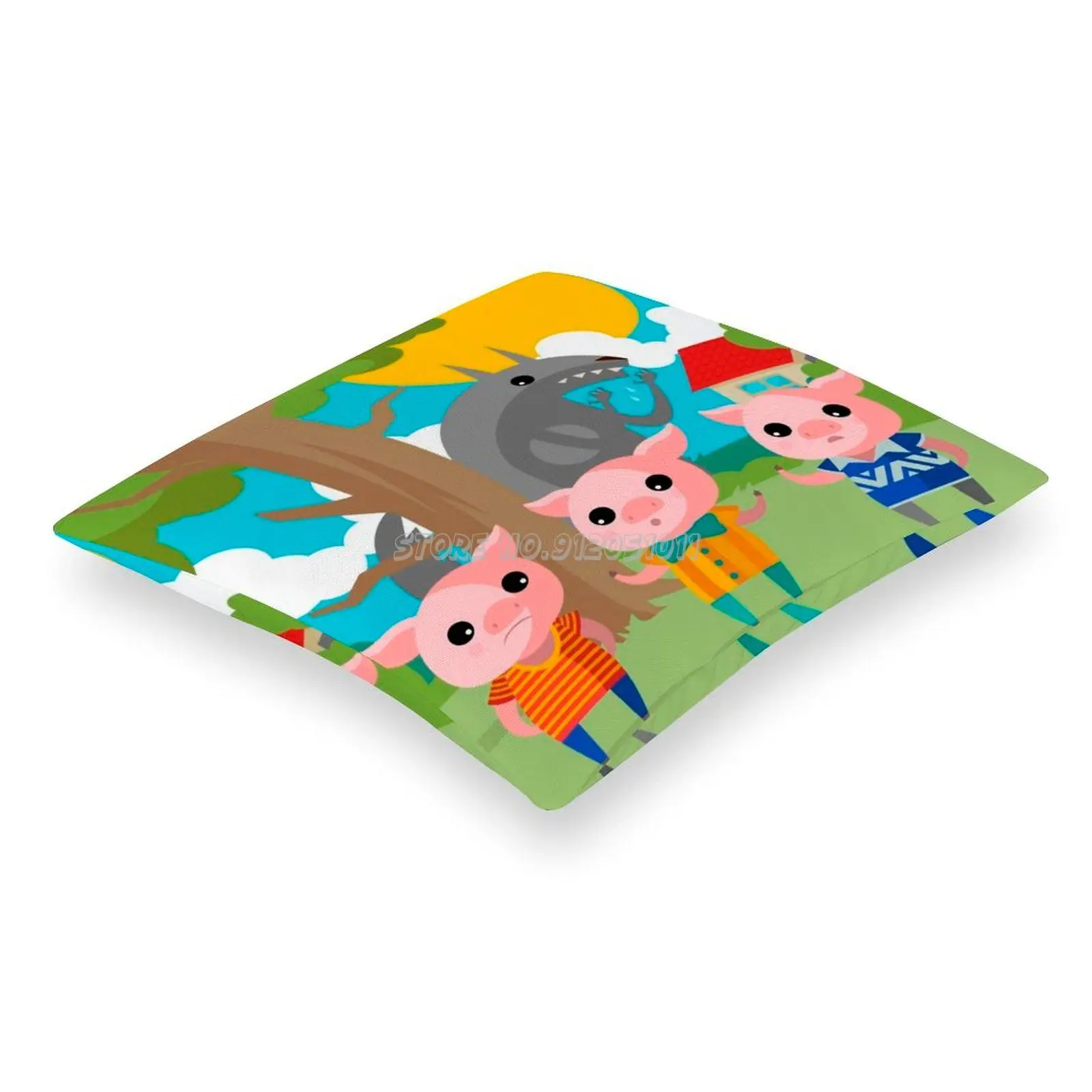 Three Little Pigs Tale Pillow Case Home Decorative Square Printing Cover Throw Sofa Cushion Grass Tree Sun House Forest V | Дом и сад