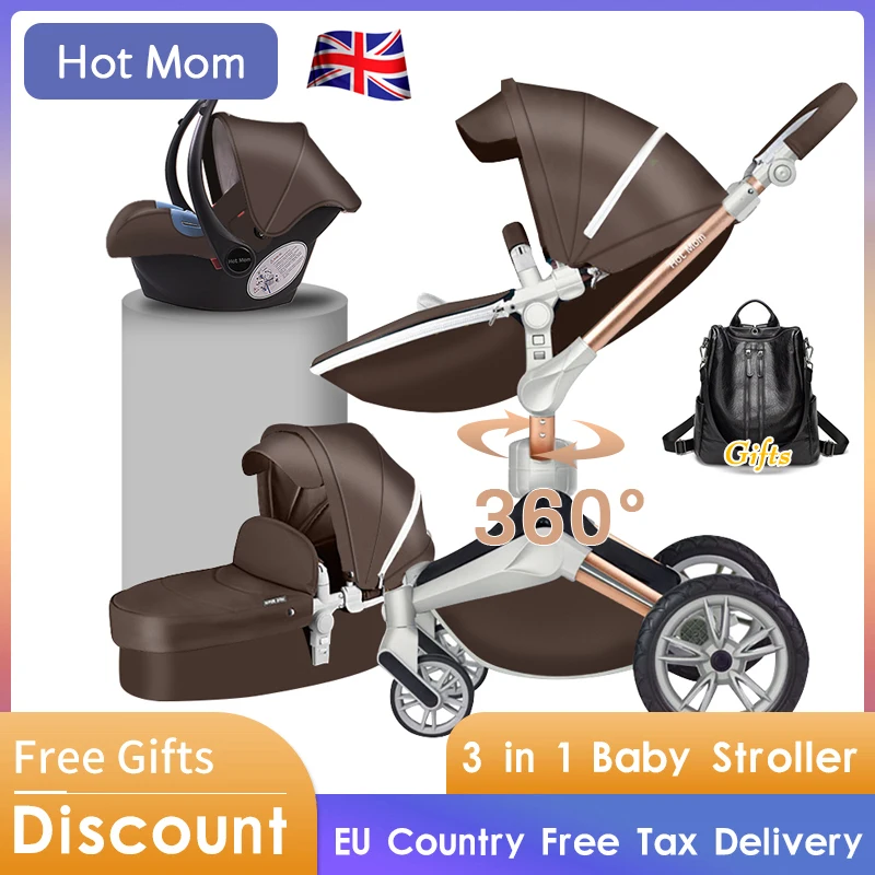 UK коляска hotmom Роскошная 3 в 1 коляска с автомобильным сиденьем алюминиевая рама искусственная кожа модная детская коляска