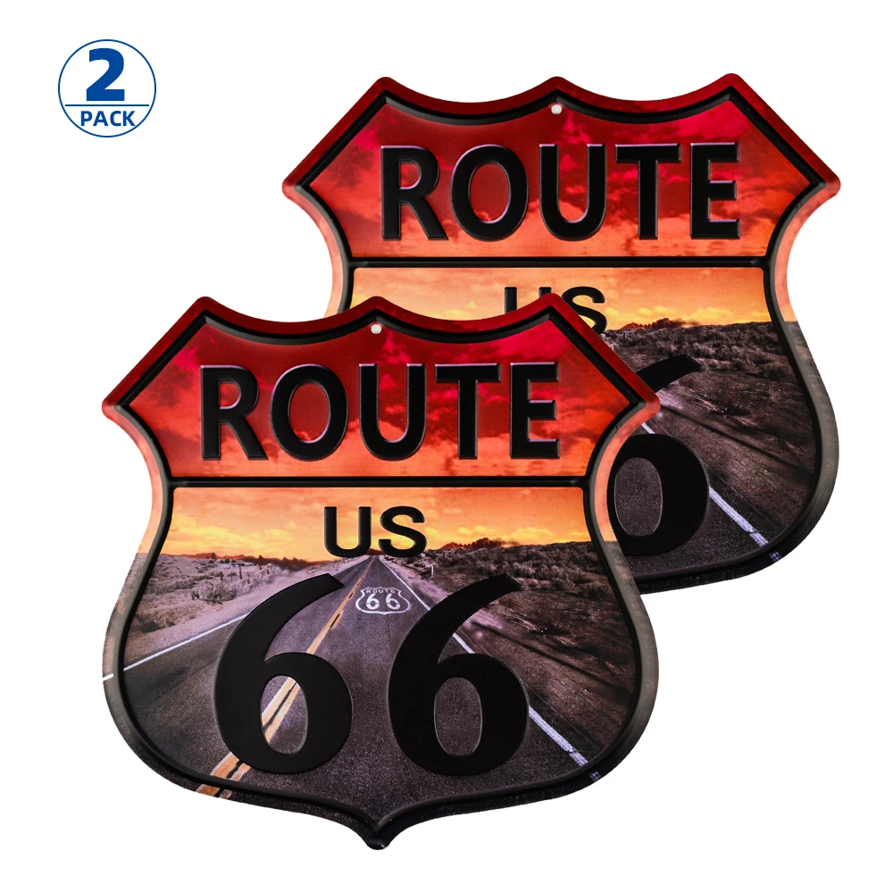 

DL-2-Pack Route 66 Vintage Metal Sign with Highway Road – Distressed Reproduction of The Old U.S. Rt. 66 Shield