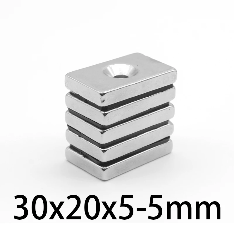 

20~50pcs 30x20x5-5mm N35 Block Powerful Magnets Hole 5mm Bulk Sheet Neodymium Magnet 30*20*5-5mm Strong Permanent NdFeB Magnets