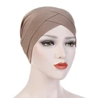 Женская эластичная Шапка-тюрбан с перекрестной головкой, хлопковая шапка, однотонный Мягкий головной платок, Новое поступление, модный мусульманский шарф высокого качества