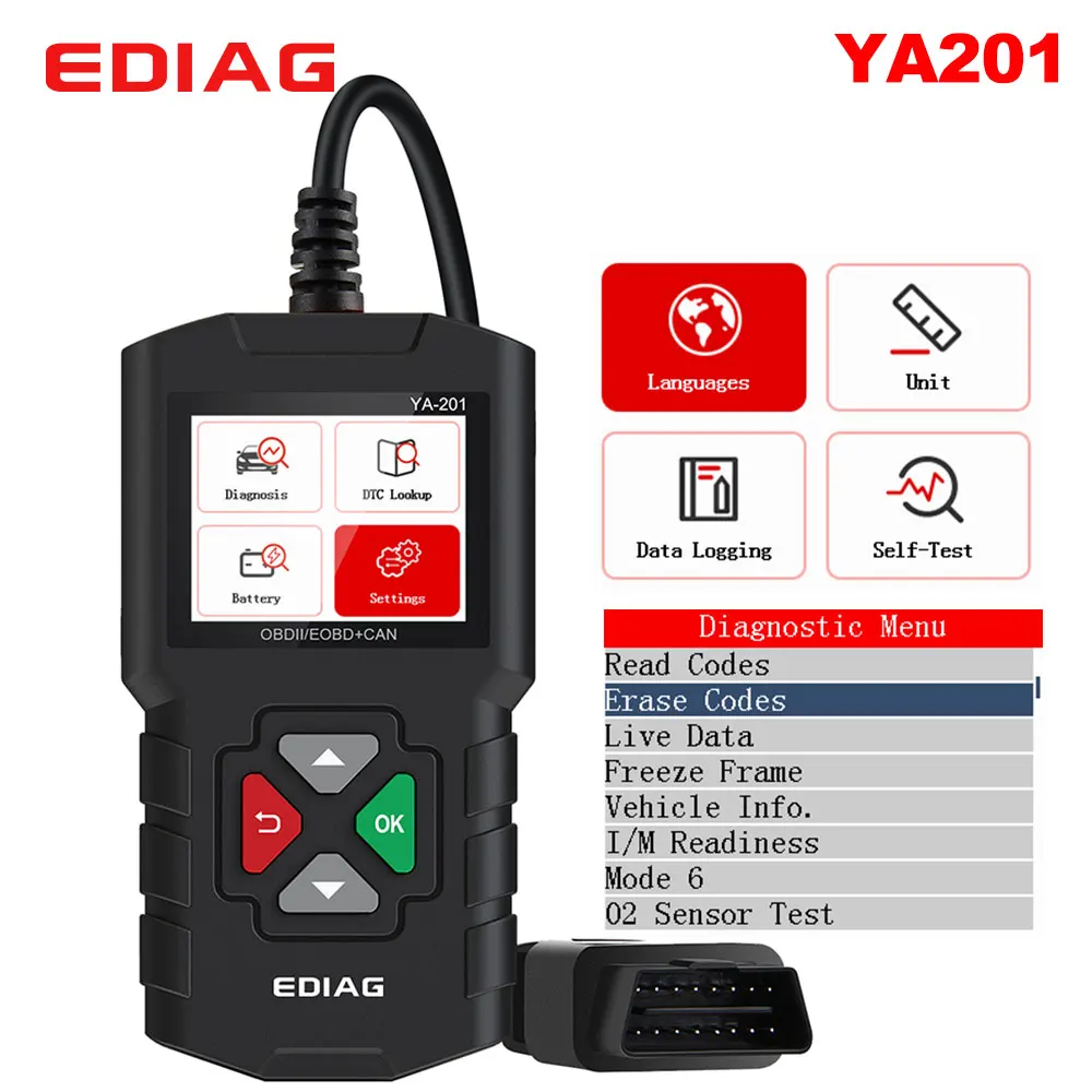 Сканер EDIAG YA201 obd2 считыватель кодов с полным покрытием OBDII/EOBD бесплатное