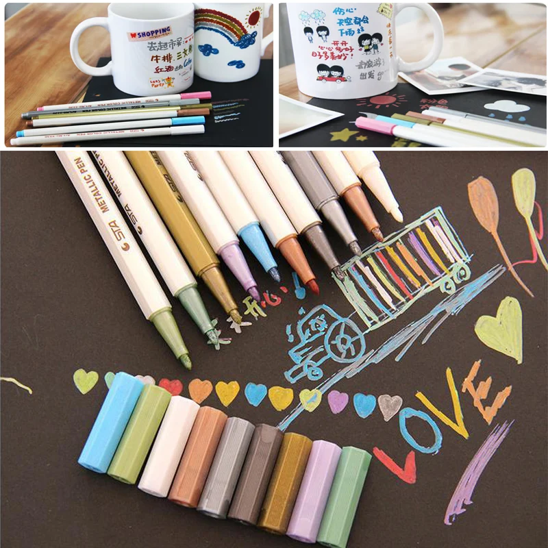 

10Colors Metallic Marker Pen DIY Scrapbooking Crafts Soft Brush Pen Art Markers For drawing Stationery School Art Supplies