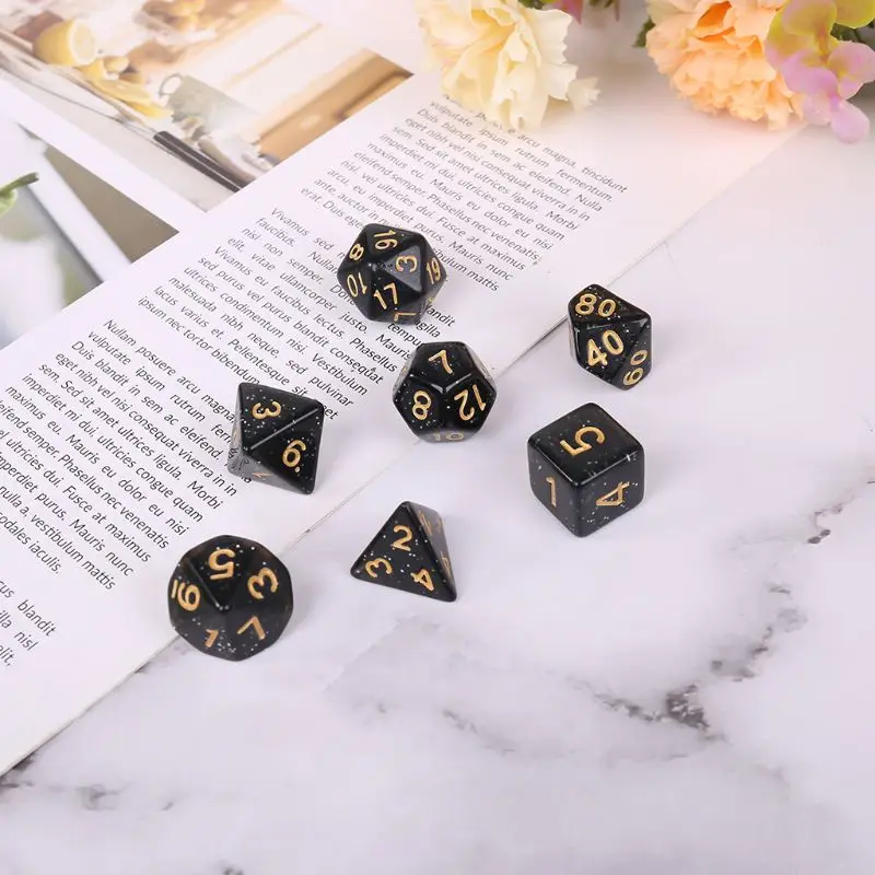 

OOTDTY Hot Sell 7pcs/set Acrylic Polyhedral Dice for TRPG Board Game DND D4-D20 Party Game Black Dice