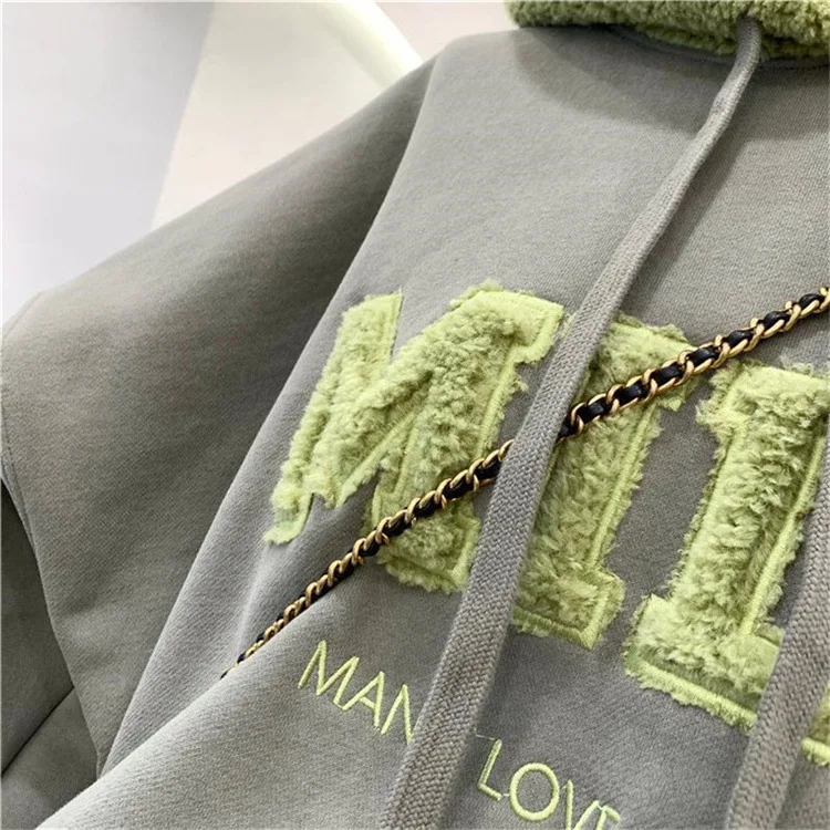 

Oversize Sweatshirt Hoodies Women Casual Loose Winter Patchwork Pullover Cotton Thick Letter Print Long Sleeve String Hoodies
