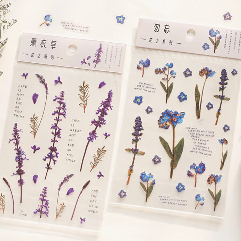 12 видов конструкций природные стикеры прозрачная ПЭТ Материал Цветы Листья