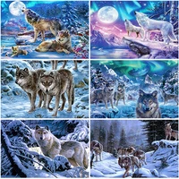 full square round drill diamond painting animal wolf rhinestone embroidery cross stitch winter scenery home decor handmade gift