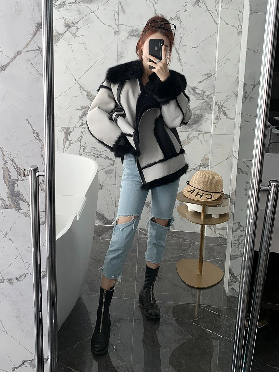 

Женская шуба из натуральной шерсти, осенне-зимняя мотоциклетная куртка, 2020