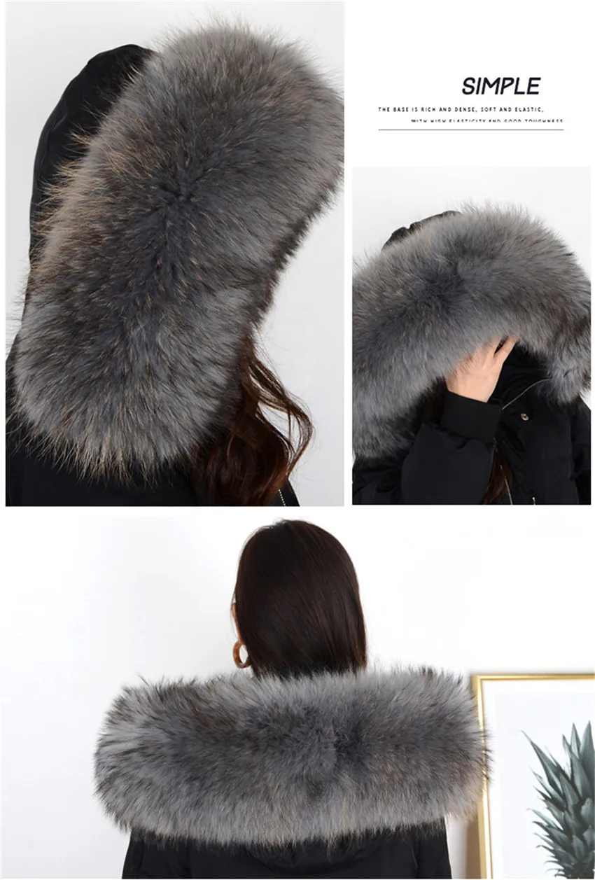 Winter Coat Female Neck Cap Long Warm Genuine Fur Scarf Big Size Neck scarf Fur Collar Real Raccoon Fur Women Scarves L44
