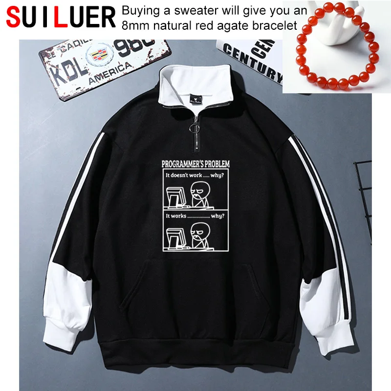 

100% cotton funny print programmer problem Women men Sweatshirts casual Sports Hoodies loose 100% Cotton Pullovers SL-9909-6
