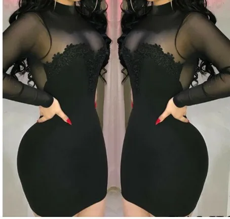 

2021 new women's sexy personalized mesh splicing slim perspective dress