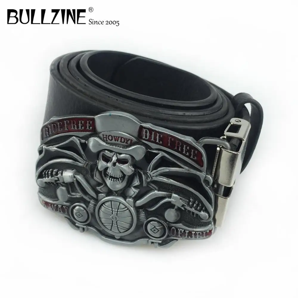 Bullzine цинковый сплав Череп Байкер пряжка на ремешке ковбойская с поясом из