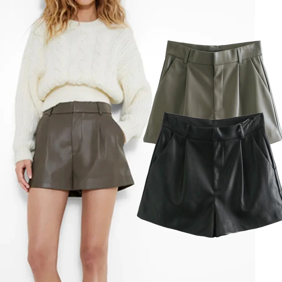 

Шорты Jenny & Dave женские с завышенной талией, винтажные повседневные бермуды из искусственной кожи в английском стиле, свободные