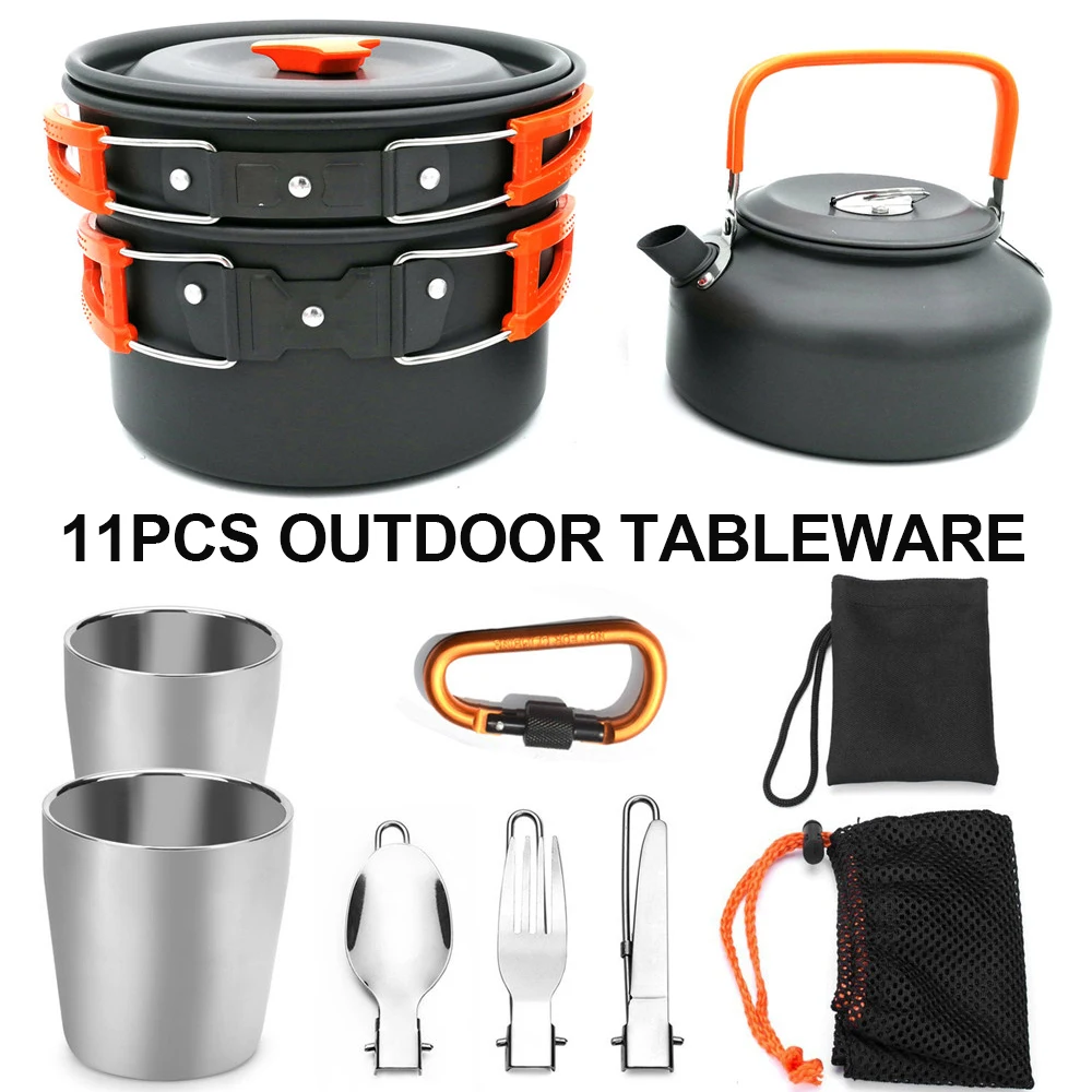 11 шт. ложка для путешествий посуда чайник чашка набор походная карабин кемпинга