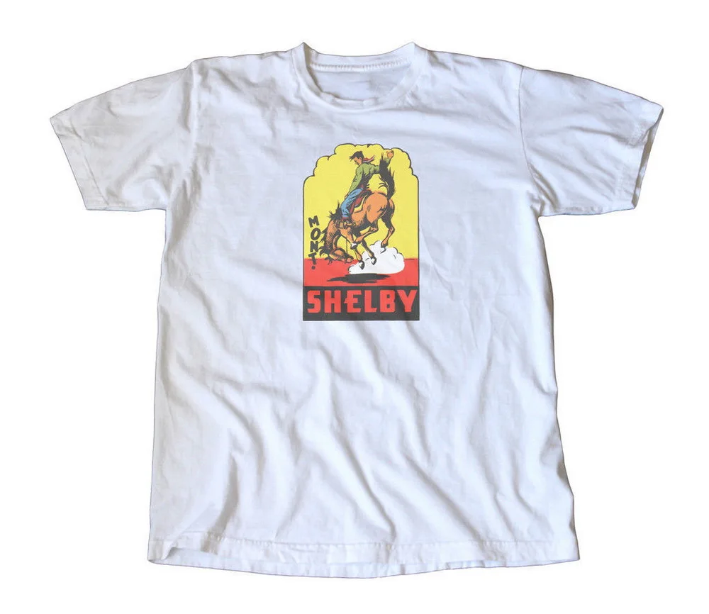 Шелби Монтана Винтаж путешествия наклейка Футболка Родео тренажерные залы