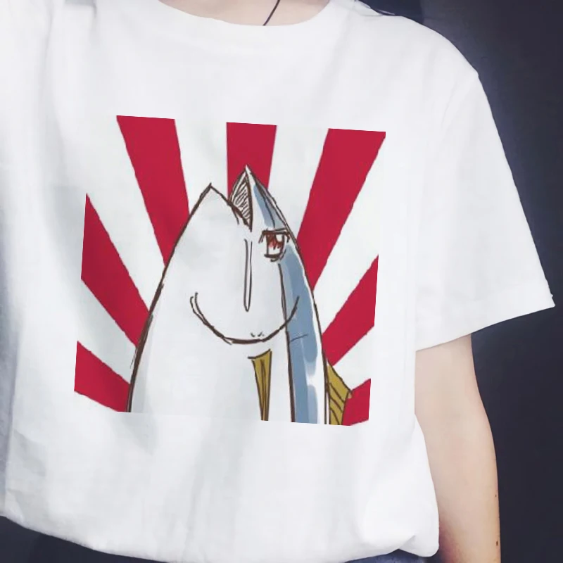 Модная японская Футболка Harajuku с рыбкой Женская забавная белая футболка кавайные