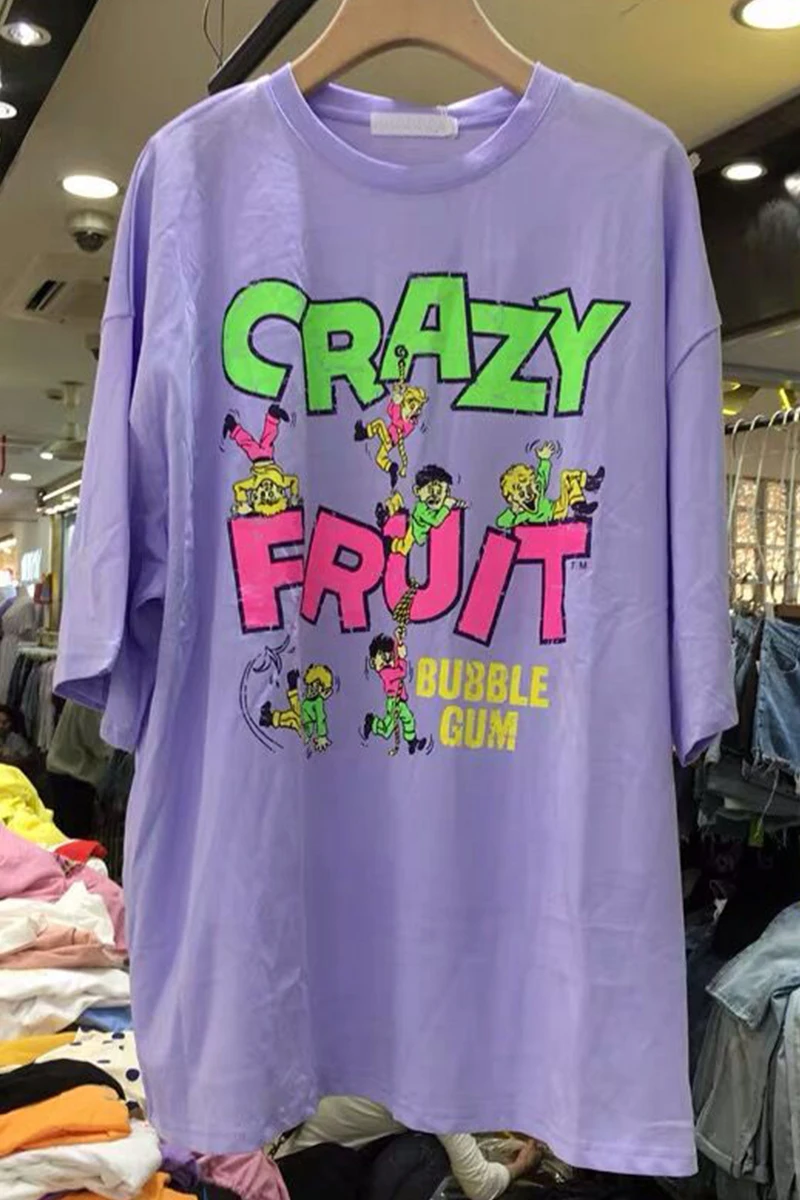 

Graphic Tees Women Color Crazy Fruit Letters Relaxed And Relaxed Large Print Of T Shirt DM001