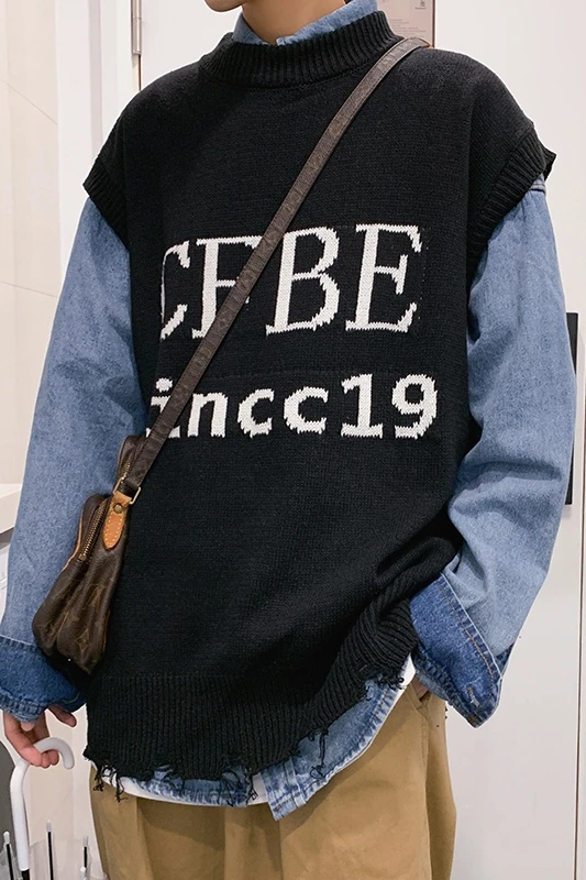 

M-2XL!Autumn and winter tide sleeveless sweater men's sweater loose Korean version of the trend vest vest loose sweater male.