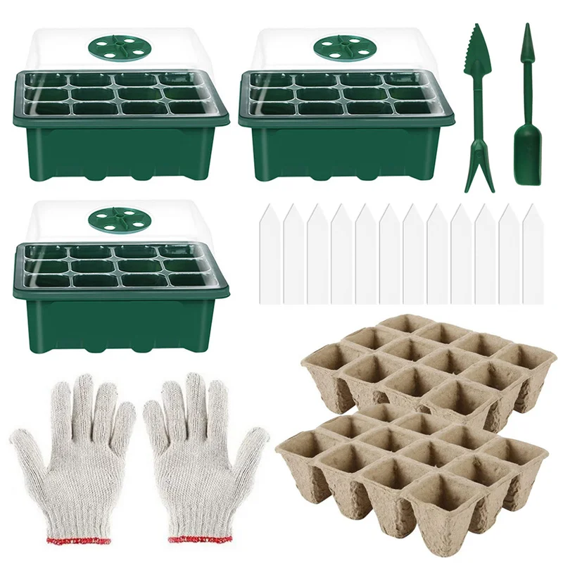

12 cell Plastic Nursery Pots Planting Seeding Tray Kit Cells Seed Tray Grow Seedling Starter Germination Kit Garden Grow Box